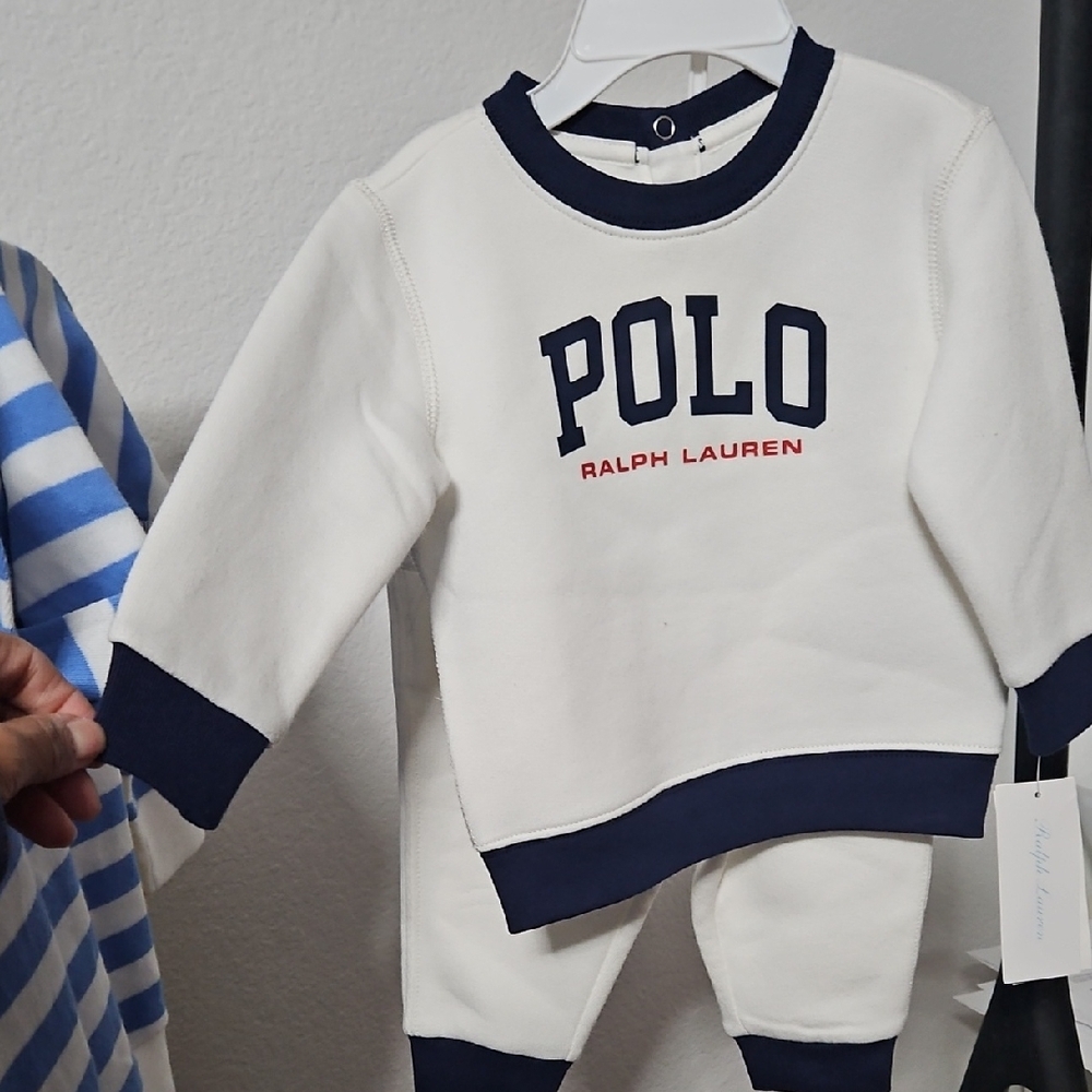 Ralph Lauren Baby Set in White and Navy